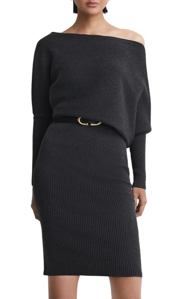 Shop Reiss Lara One-shoulder Long Sleeve Sweater Dress In Charcoal