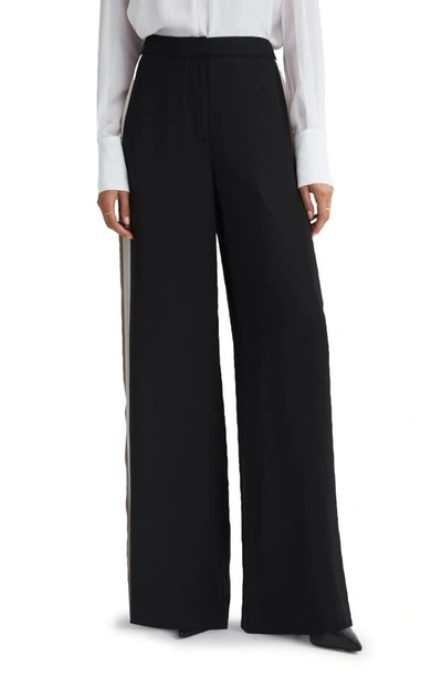 Reiss Black Petite Wide Leg Side Stripe Trousers In Black