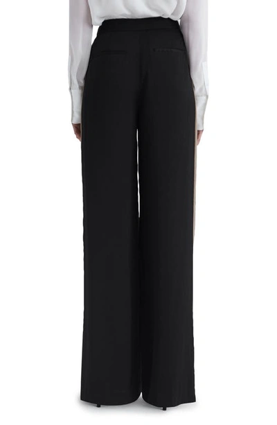 Reiss Black Petite Wide Leg Side Stripe Trousers In Black