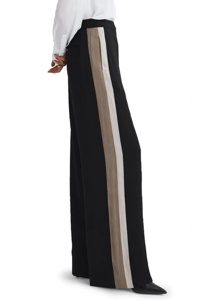 Reiss Black Petite Wide Leg Side Stripe Trousers In Black