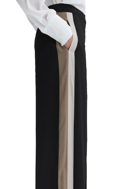 Reiss Black Petite Wide Leg Side Stripe Trousers In Black