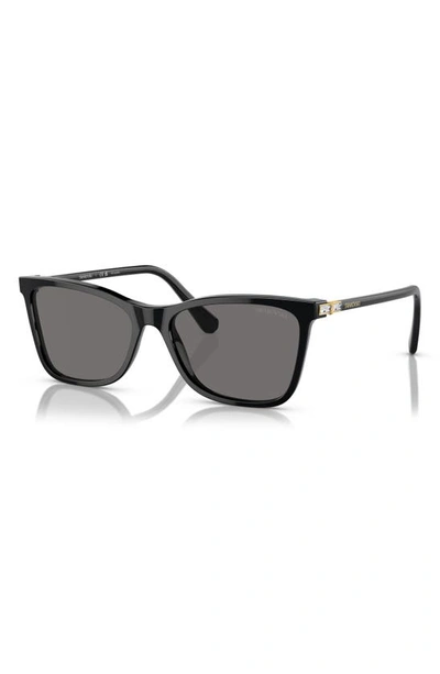 Swarovski 55mm Polarized Rectangular Sunglasses In Black
