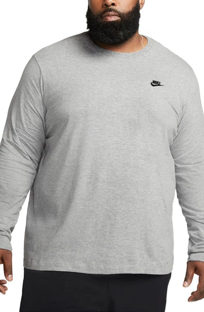 Shop Nike Sportswear Club Long Sleeve T-shirt In Heather Grey/ Black