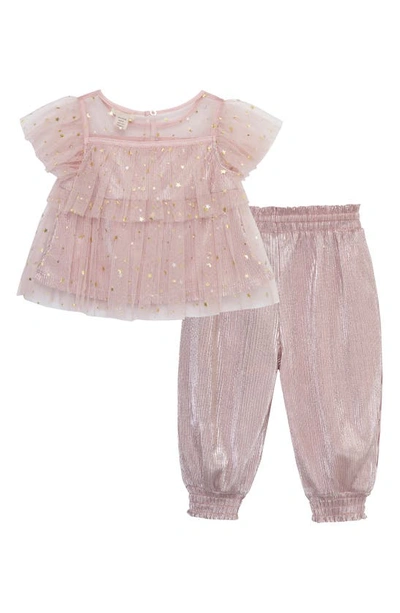 Shop Peek Essentials Sparkle Mesh Top & Pants Set In Light Pink