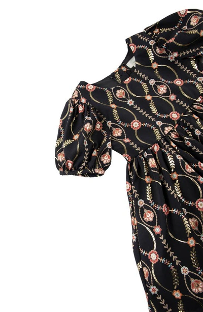 Shop Peek Essentials Infinity Vine Puff Sleeve Dress In Black Print