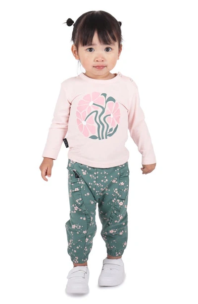 Shop Tiny Tribe Floral Cotton Graphic T-shirt & Print Pants Set In Pink Multi