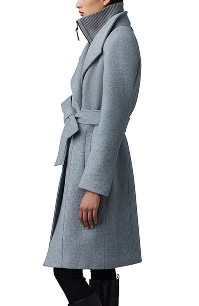 Shop Mackage Nori-k Belted Double Face Wool Coat With Wool Blend Bib In Grey Melange