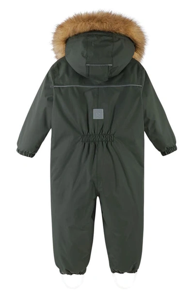 Shop Reima Gotland Tec Waterproof Insulated Snowsuit With Faux Fur Trim In Thyme Green