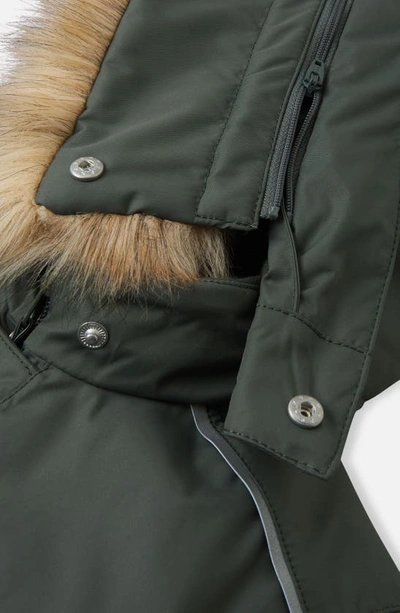 Shop Reima Gotland Tec Waterproof Insulated Snowsuit With Faux Fur Trim In Thyme Green