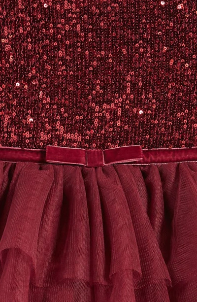 Shop Zunie Kids' Cap Sleeve Sequin Tiered Tulle Party Dress In Burgundy