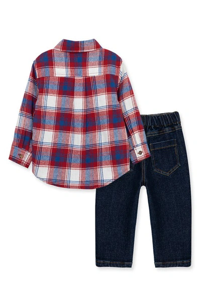 Shop Little Me Plaid Button-up Shirt & Jeans Set In Blue