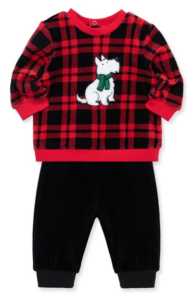 Shop Little Me Scottie Plaid Sweatshirt & Sweatpants Set In Black