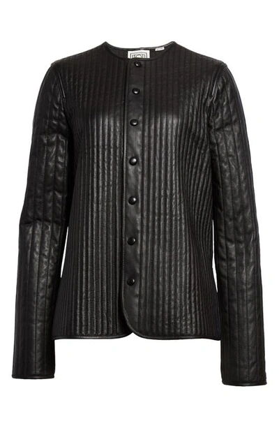 Shop Totême Linear Quilted Leather Jacket In Black