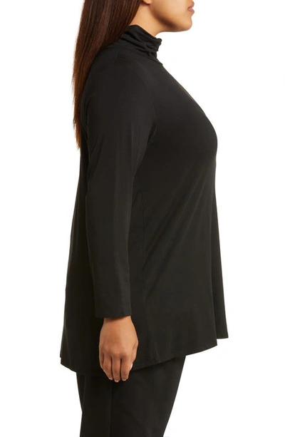 Shop Eileen Fisher Scrunch Neck Long Sleeve Tunic T-shirt In Black