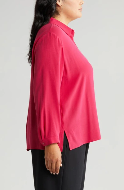 Shop Eileen Fisher Long Sleeve Silk Blouse In Azalea