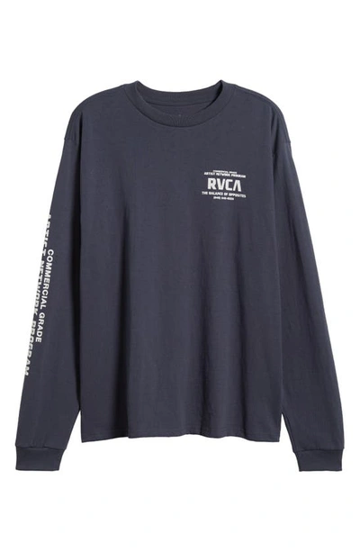 Shop Rvca Commerical Grade Long Sleeve Cotton Graphic T-shirt In Garage Blue