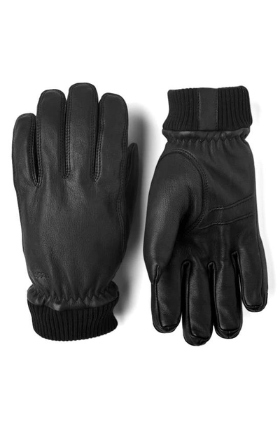 Shop Hestra Tore Deerskin Leather Gloves In Black