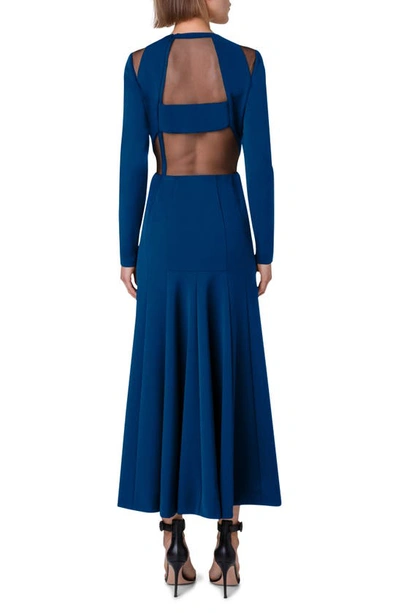 Akris Cutout Detail Long Sleeve Stretch Silk Midi Dress In 179 Denim