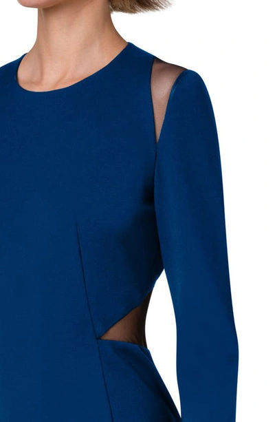 Akris Cutout Detail Long Sleeve Stretch Silk Midi Dress In 179 Denim