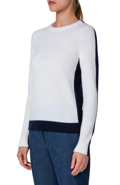 Shop Akris Colorblock Cashmere Sweater In Ecru-navy