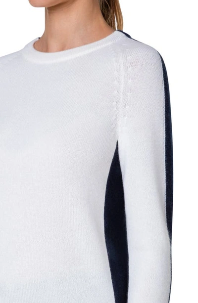 Shop Akris Colorblock Cashmere Sweater In Ecru-navy