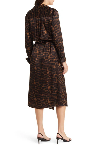 Shop Rails Anina Leopard Print Long Sleeve Midi Shirtdress In Umber Leopard