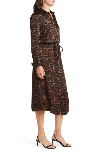 Shop Rails Anina Leopard Print Long Sleeve Midi Shirtdress In Umber Leopard