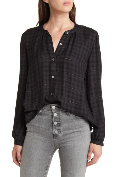 Shop Rails Eloise Plaid Band Collar Button-up Shirt In Onyx Lurex