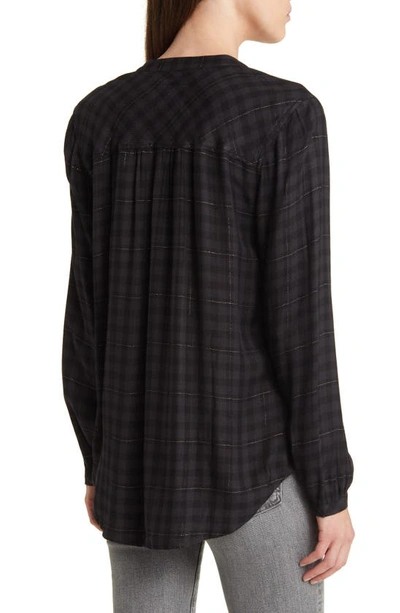 Shop Rails Eloise Plaid Band Collar Button-up Shirt In Onyx Lurex