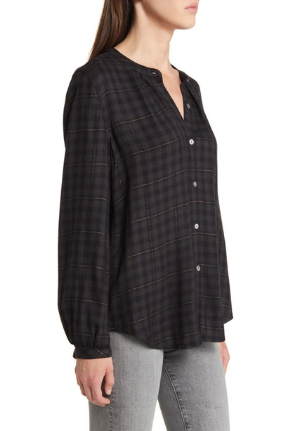 Shop Rails Eloise Plaid Band Collar Button-up Shirt In Onyx Lurex