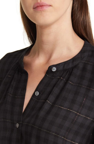 Shop Rails Eloise Plaid Band Collar Button-up Shirt In Onyx Lurex