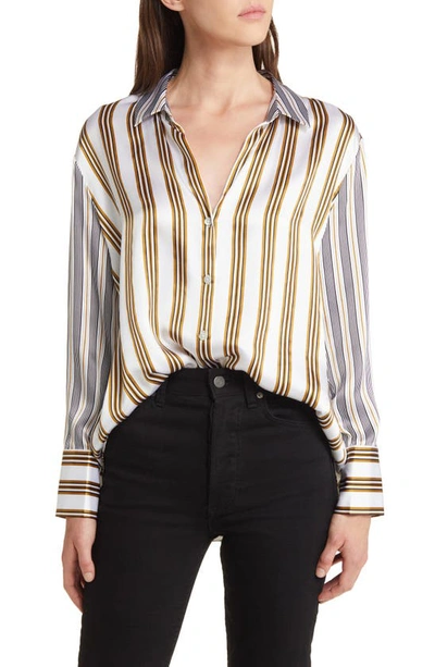 Shop Rails Dorian Stripe Silk Shirt In Bronze Mix Stripe