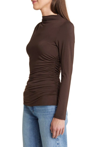 Shop Rails Joelle Ruched Funnel Neck Top In Espresso