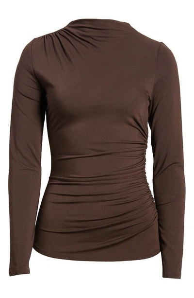 Shop Rails Joelle Ruched Funnel Neck Top In Espresso