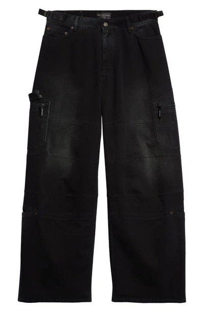 Balenciaga Gender Inclusive Baggy Denim Cargo Pants In Sunbleached Black