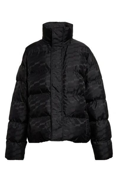 Shop Balenciaga Bb Monogram Nylon Puffer Coat In Black
