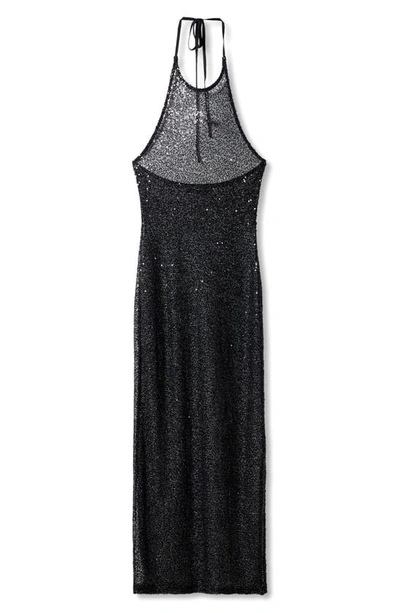 Shop Mango Sequin Halter Gown In Black