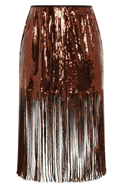 Shop City Chic Savanna Sequin Fringe Skirt In Bronze