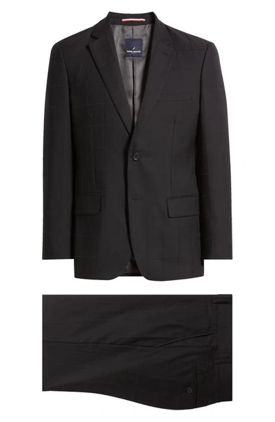 Daniel Hechter Norris Black Windowpane Wool Suit In Black