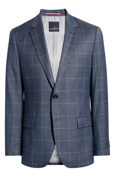 Shop Daniel Hechter Windowpane Check Wool Blazer In Blue