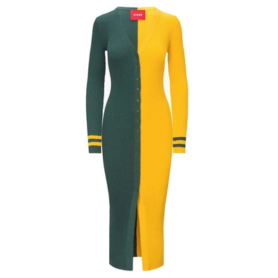 Shop Staud Green/gold Green Bay Packers Shoko Knit Button-up Sweater Dress
