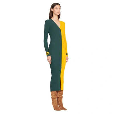 Shop Staud Green/gold Green Bay Packers Shoko Knit Button-up Sweater Dress
