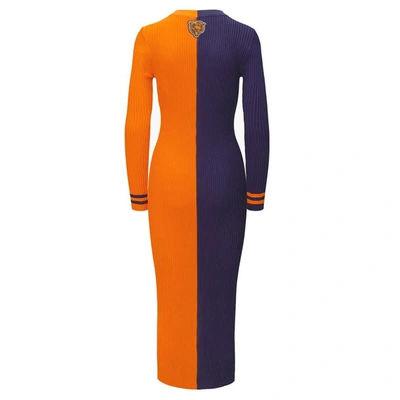 Shop Staud Navy/orange Chicago Bears Shoko Knit Button-up Sweater Dress