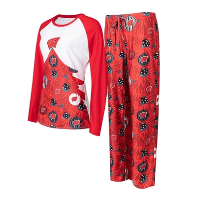 Shop Concepts Sport Red Wisconsin Badgers Tinsel Ugly Sweater Long Sleeve T-shirt & Pants Sleep Set