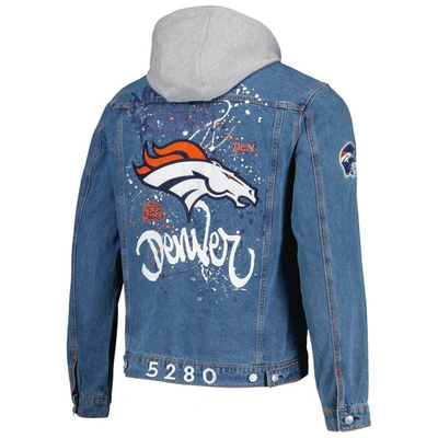 Shop The Wild Collective Denim Denver Broncos Hooded Full-button Denim Jacket