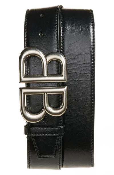 Shop Balenciaga Monaco Bb Calfskin Leather Belt In Black