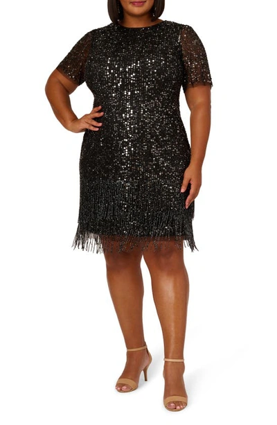 Shop Adrianna Papell Beaded Fringe Cocktail Sheath Dress In Black