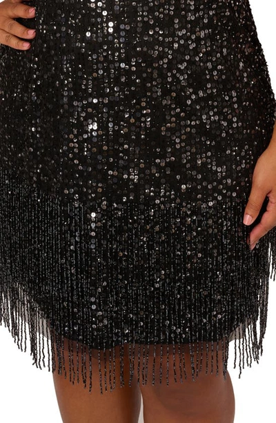 Shop Adrianna Papell Beaded Fringe Cocktail Sheath Dress In Black