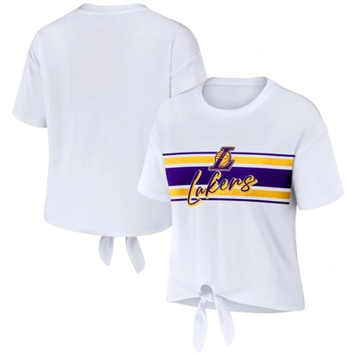 Shop Wear By Erin Andrews White Los Angeles Lakers Tie-front T-shirt