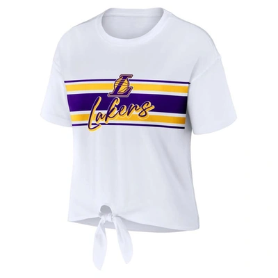Shop Wear By Erin Andrews White Los Angeles Lakers Tie-front T-shirt